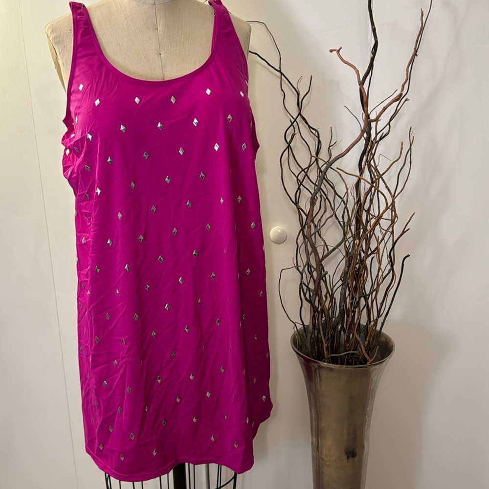 Swimsuits for All One piece swimsuit with skirt in fuscia with studs